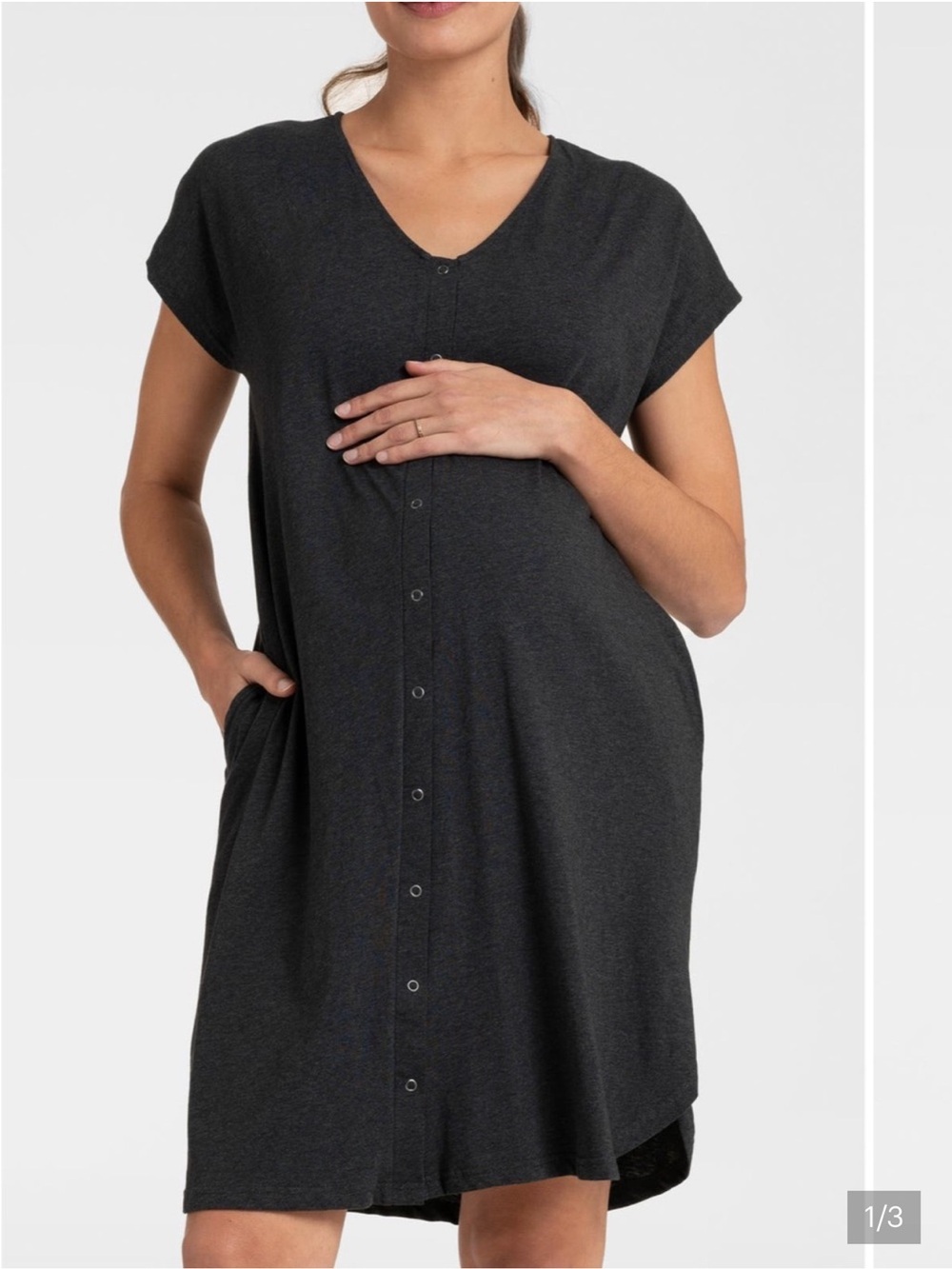 Seraphine Charcoal Maternity Button-Front Dress Hospital